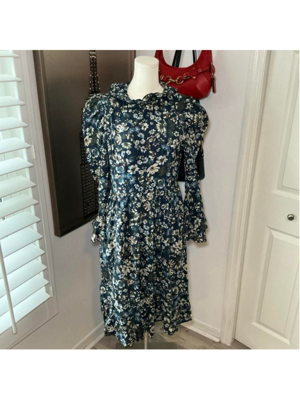 Wayward Fancies eShakti Floral Puff Sleeve Midi Dress Size L